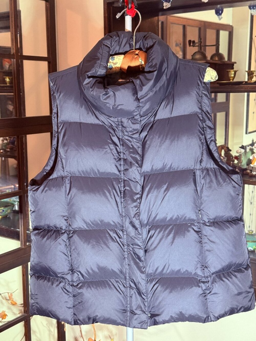Eileen Fisher 80/20 Down/ Feather Puffer Vest Mock Neck Black Women's Size L